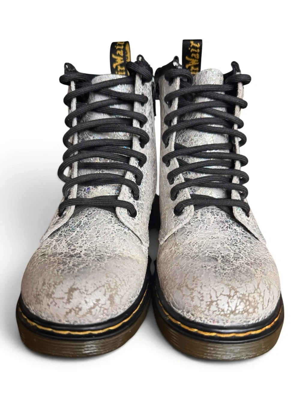 Dr. Martens 1460 Crinkle Metallic Silver Holographic Kids Boots US 11